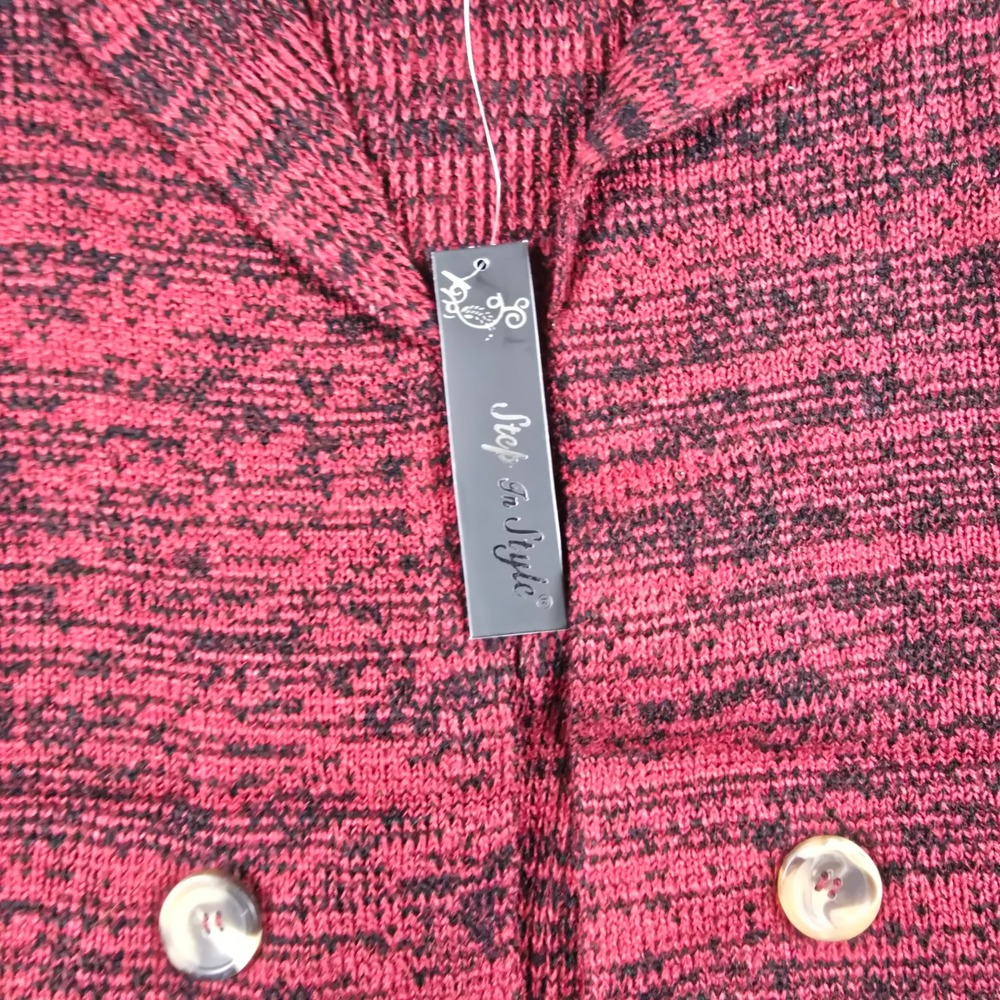 Step In Style Womens XL Red Black Marled Double‎ Breasted Longline Cardigan NEW - Picture 4 of 7